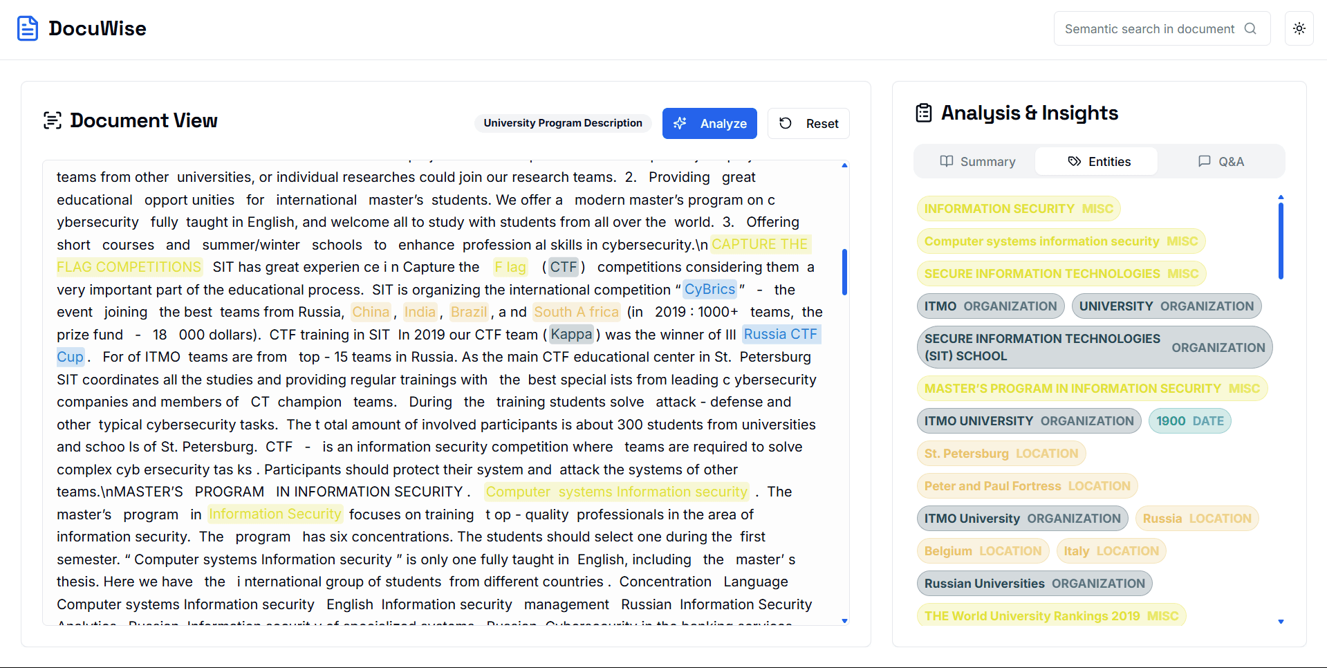 DocuWise: Intelligent Document Analyzer